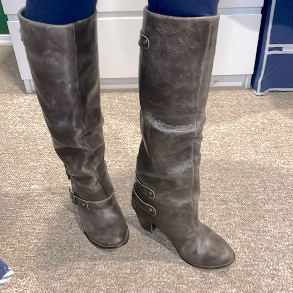 Brown worn looking leather rider boots